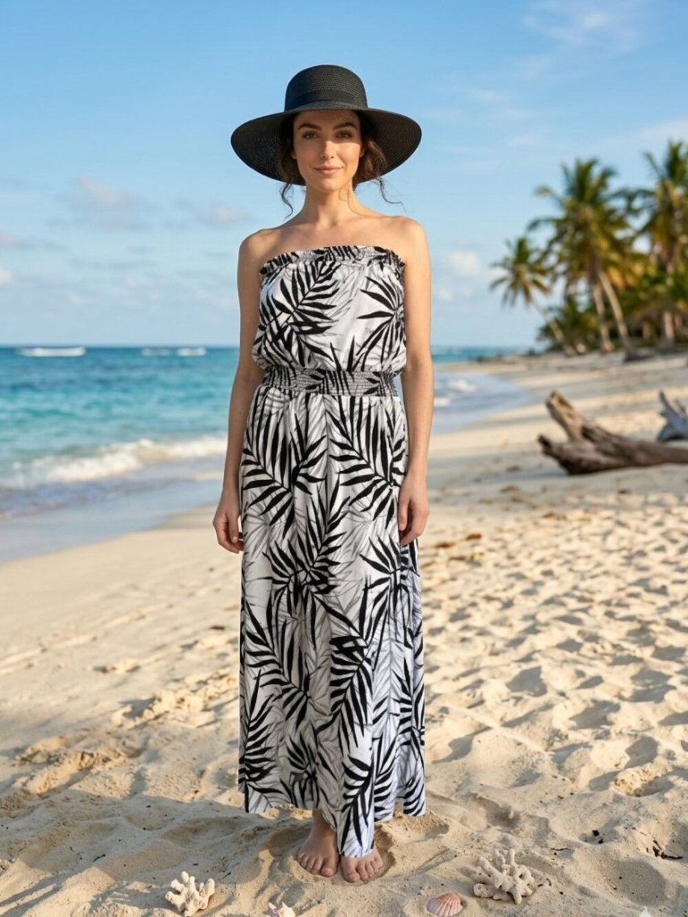 Mossimo Bamboo Leaf Print Strapless Dress White/Black XXL